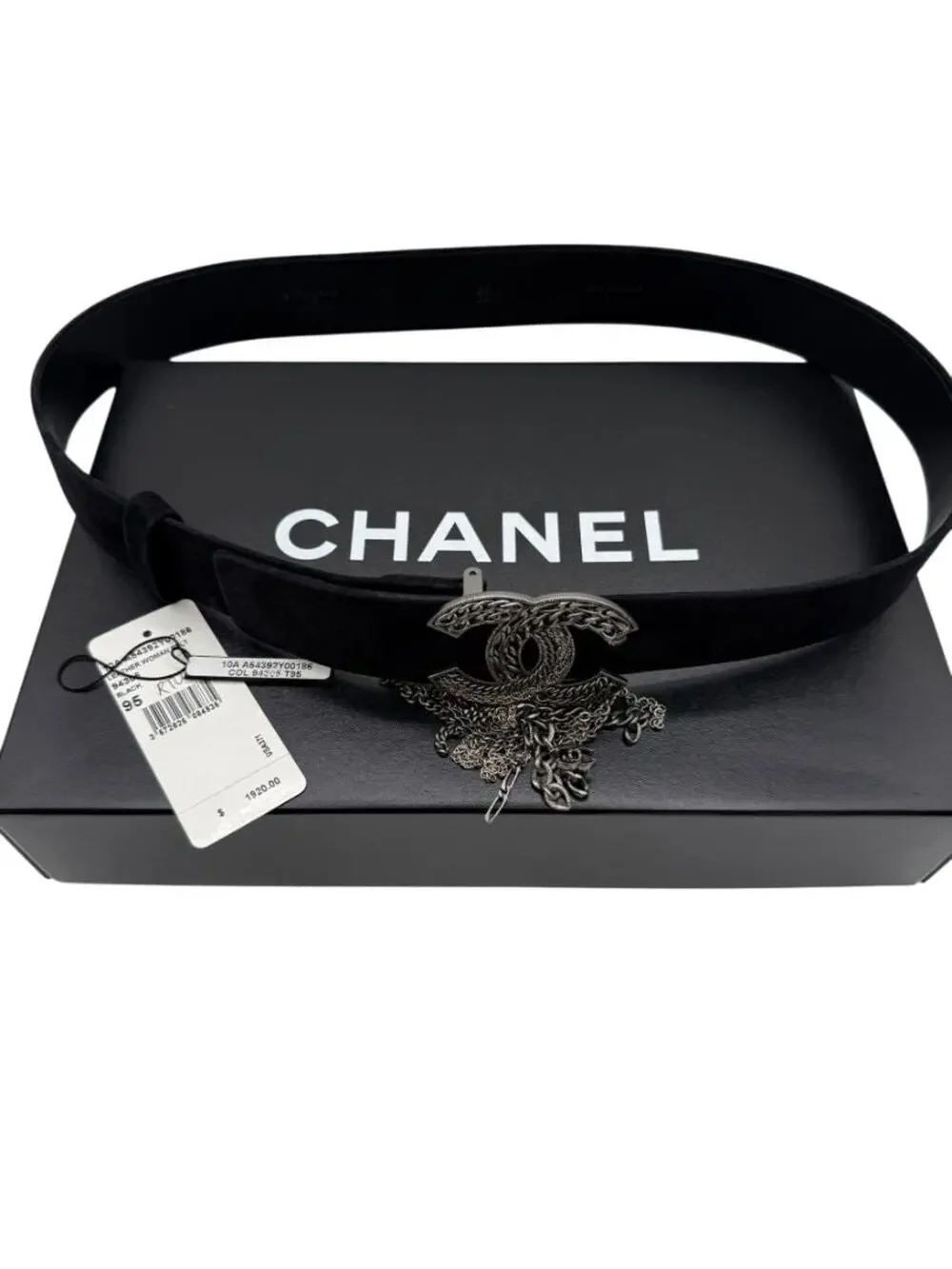 Chanel Ruthenium Chain-Fringe CC Belt – Black Suede – Very Good Condition